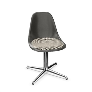Vitra Eames Fiberglass DSL Matstol Med Sittdyna Elefantskinn Grå/Schackrutig/ Krom
