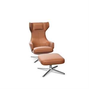 Vitra Grand Repos Fåtölj Med Fotpall Cognac/ Krom