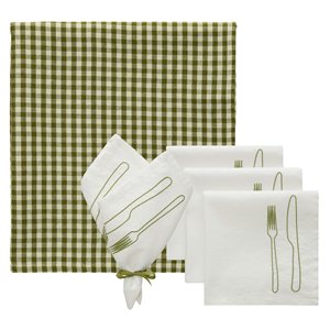 Decotique La Tavola & Oliva Teservis 4 Servetter + 1 Duk Grön