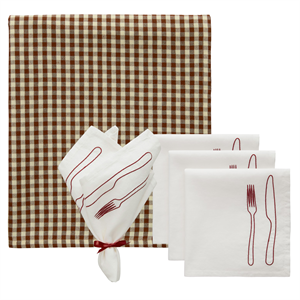 Decotique La Tavola & Oliva Teservis 4 Servetter + 1 Duk Brun/ Burgundy
