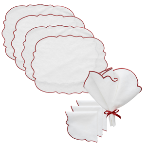 Decotique Gia Teset 4 Placemats + 4 Servetter Vit/ Burgundy