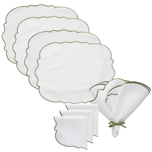 Decotique Gia Teset 4 Placemats + 4 Servetter Vit/ Grön