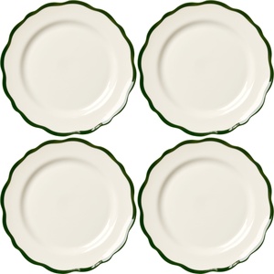 Decotique Fleur Sidotallrik 21 cm Set med 4 Vit/ Mörkgrön