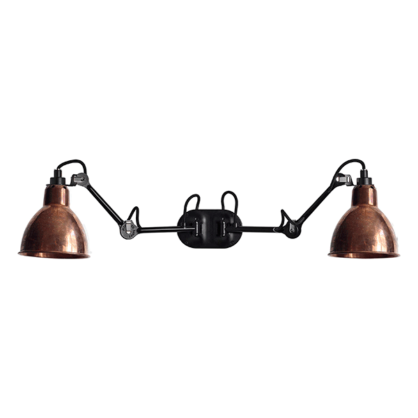 Lampe Gras N204 Vägglampa Double Matt Svart & Rå Koppar