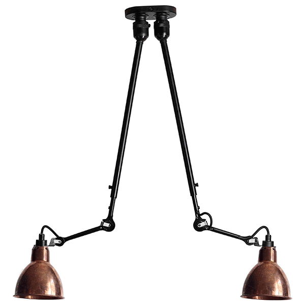 Lampe Gras N302 Taklampa Double Matt Svart & Rå Koppar