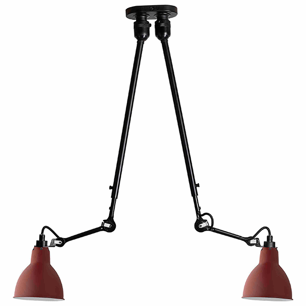 Lampe Gras N302 Taklampa Double Matt Svart & Matt Röd