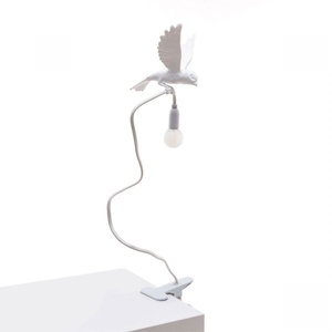 Seletti Sparrow Landing Bordslampa Med Klämma Vit