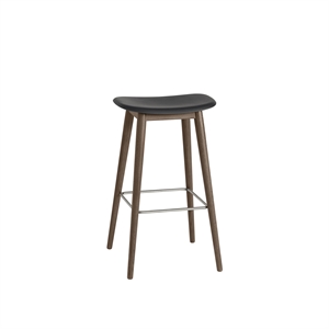 Muuto Fiber Bar Stool M. Wood Bas Svart/ Dark Brun H76 cm