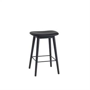 Muuto Fiber Barstol M. Bas Läder Klädd Svart/ Svart H66 cm