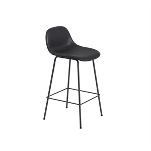 Muuto Fiber Barstol M. Tube Bas och Ryggstöd Läder Klädd Svart/ Svart H87,5 cm