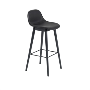 Muuto Fiber Bar Stool M. Wood Bas och Rygg Läder Stoppade Svart H97.5 cm