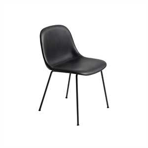 Muuto Fiber Matbord Stol M. Tube Bas Läder Klädd Svart