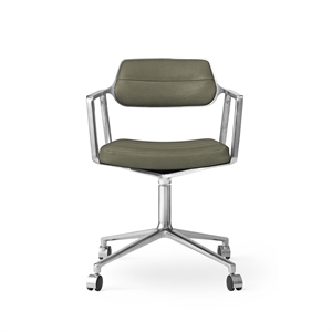 Vipp 453 Snurrstol med Hjul Aluminium/Bosco Grön Läder