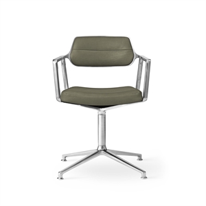 Vipp 453 Snurrstol med Golvglidare Aluminium/Bosco Grön Läder