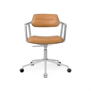 Vipp 453 Swivel+ Swivel Stol med hjul Aluminium/ Camel Läder