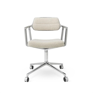 Vipp 453 Snurrstol med Hjul Aluminium/ Vågig Naturvit/ Ljusgrå